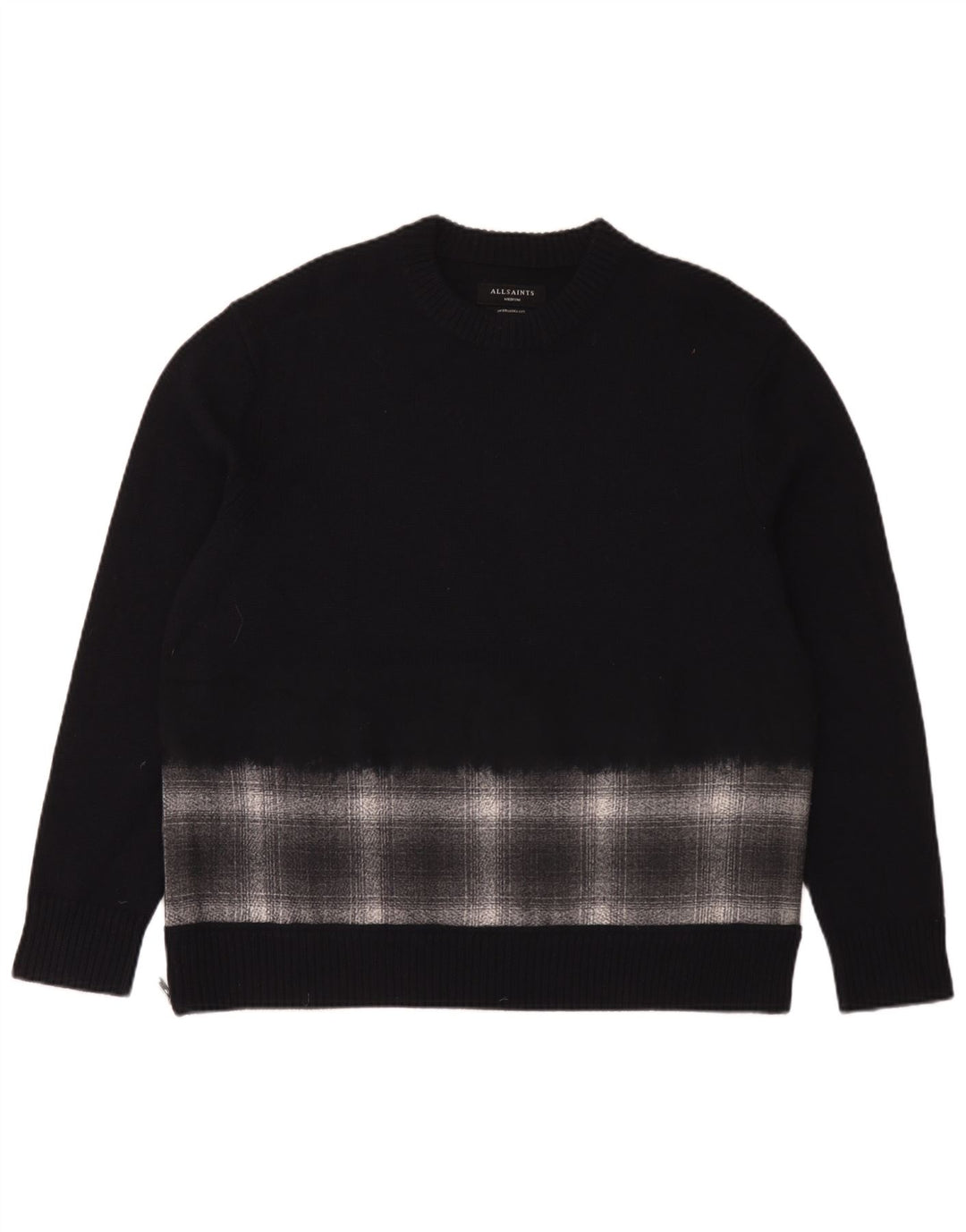All Saints Hombre Jersey De Cuello Redondo Extragrande A Cuadros Azul Marino Mediano