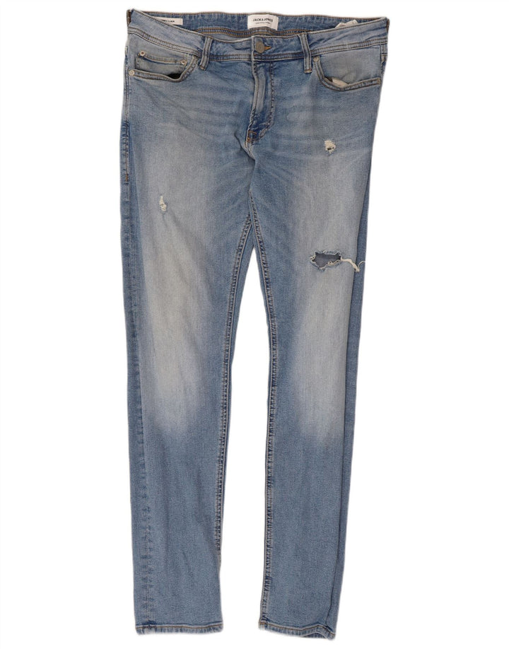 JACK & JONES Vaqueros pitillo desgastados Liam para hombre W34 L32 Azul