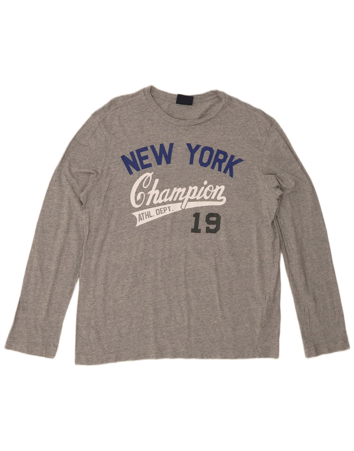 CHAMPION Top gráfico para hombre de manga larga de algodón gris grande