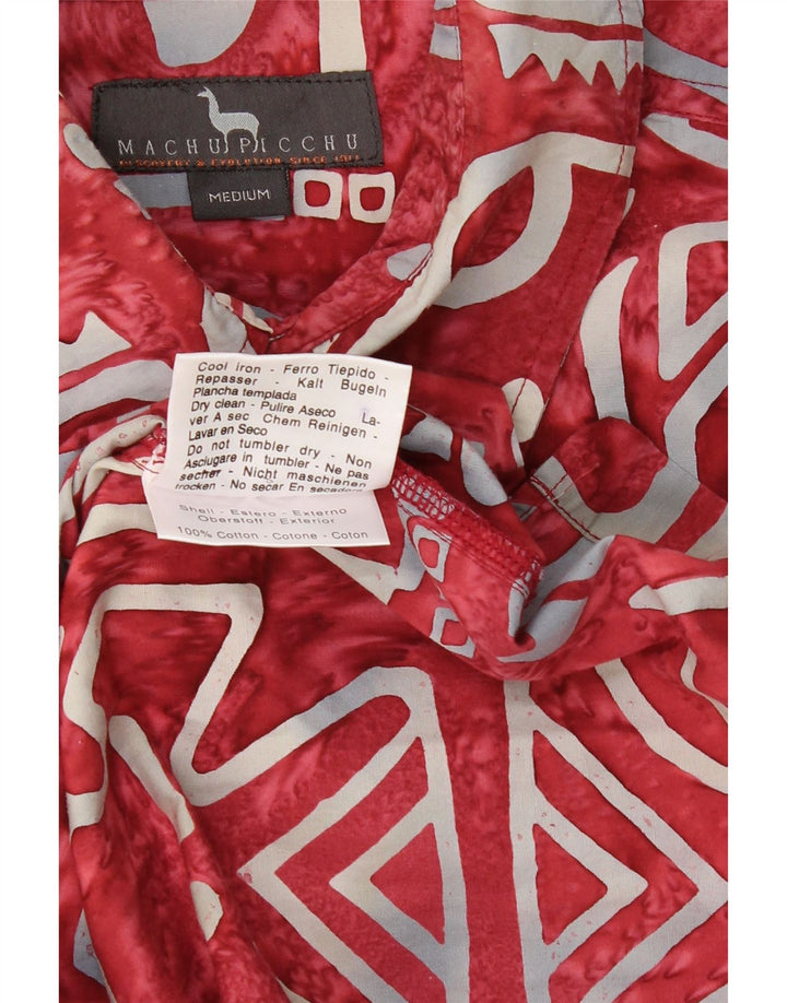 MACHU PICCHU Mens Abstract Pattern Short Sleeve Shirt Medium Red Cotton Vintage Machu Picchu and Second-Hand Machu Picchu from Messina Hembry 