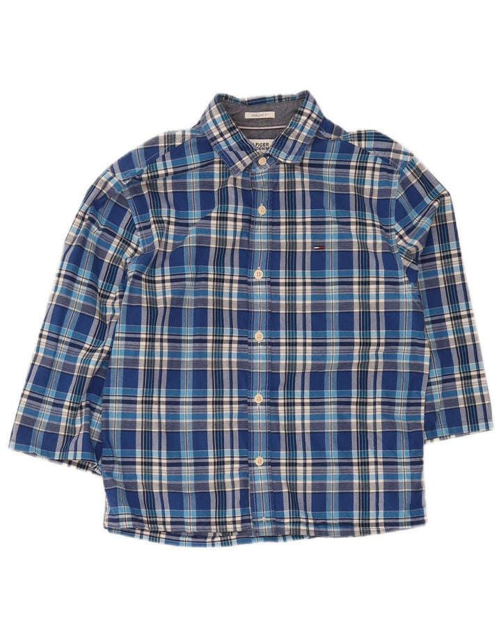 Camisa Tommy Hilfiger de manga 3/4 de ajuste regular para hombre, cuadros azules pequeños