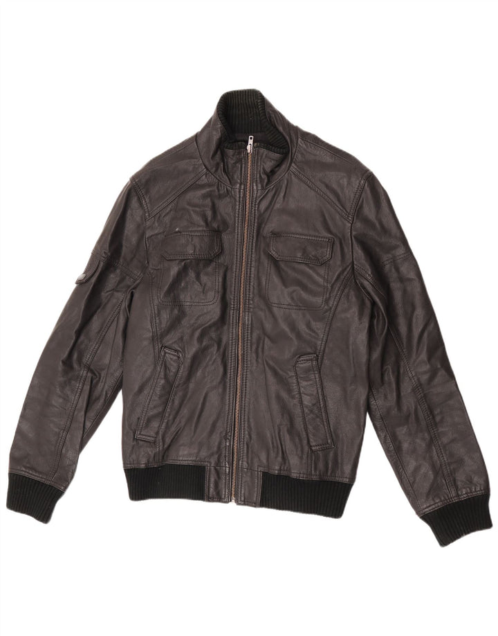 Jack & Jones Chaqueta Bomber de Cuero para Hombre UK 40 Large Black