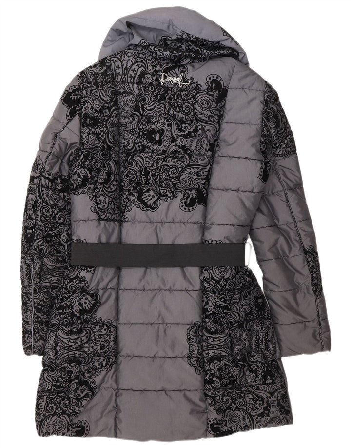 Desigual Abrigo acolchado de doble botonadura para mujer EU 38 Gris medio Floral