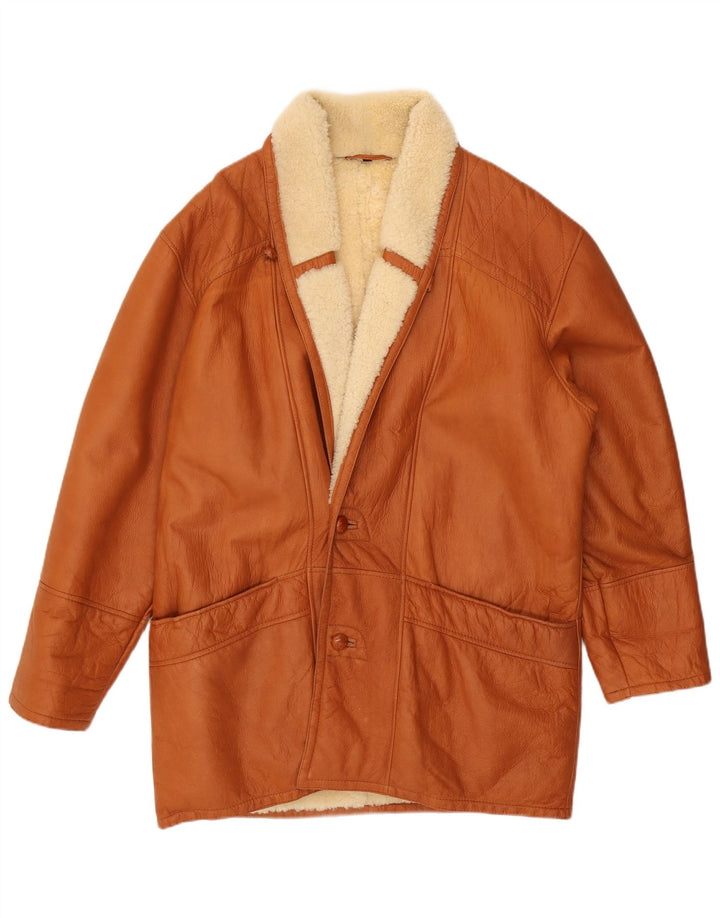 VINTAGE Abrigo de piel de oveja para hombre IT 50 Piel de oveja marrón grande
