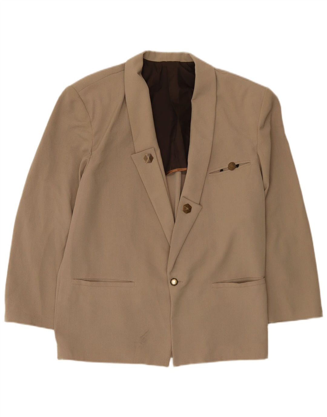 Vintage hombres 1 botón Blazer chaqueta Reino Unido 38 medio beige viscosa