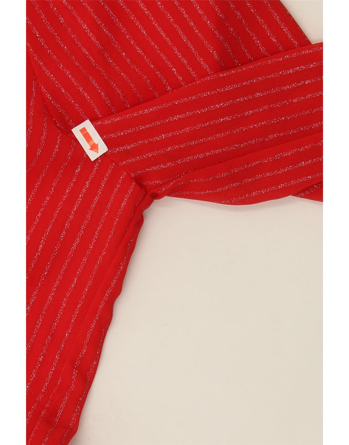 VINTAGE Womens Front Tie Shirt Blouse UK 14 Large Red Pinstripe Polyester Vintage Vintage and Second-Hand Vintage from Messina Hembry 