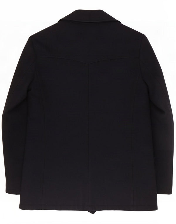Chaquetón vintage de doble botonadura para mujer UK 44 Lana azul marino medio