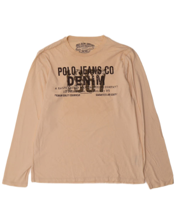 Ralph Lauren Top gráfico para hombre de manga larga de algodón beige grande