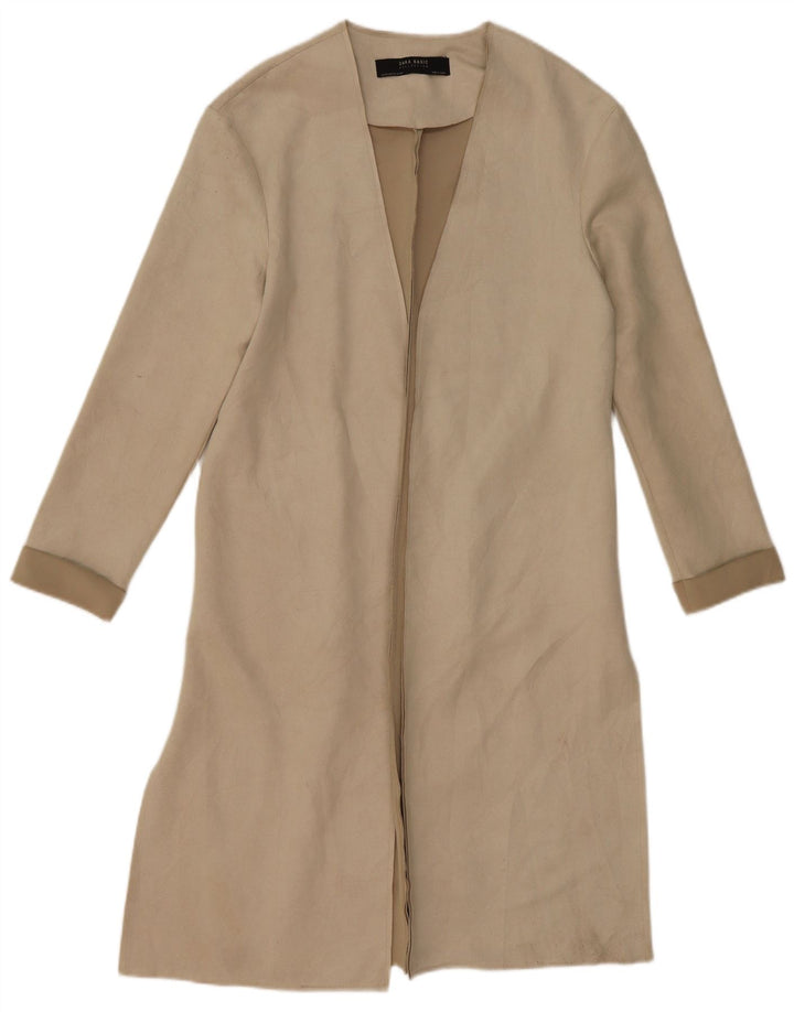 Zara Mujer Abrigo Abierto Extragrande UK 6 XS Poliéster Beige