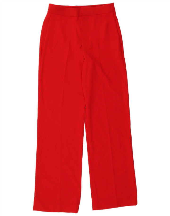 Zara Mujer Pantalón Traje Recto Mediano W28 L32 Poliéster Rojo