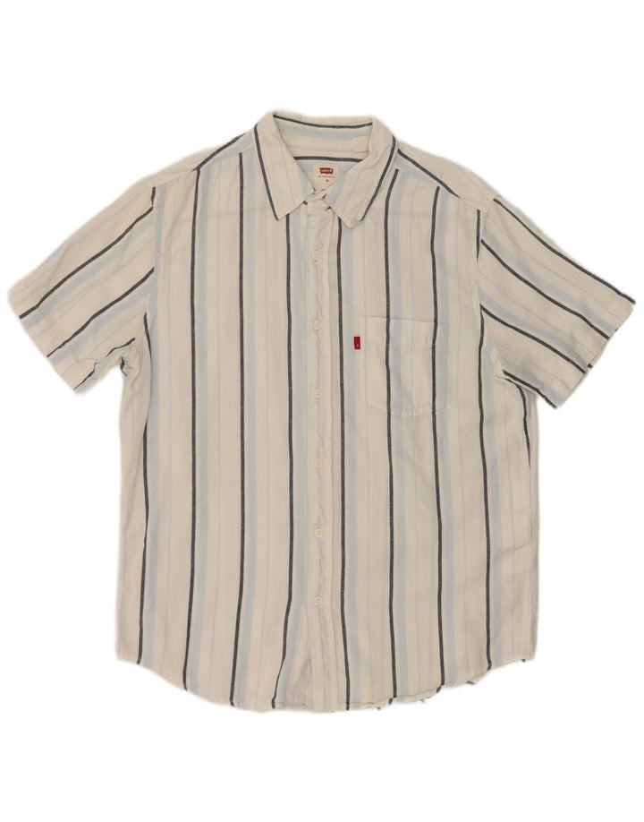 Levi's Camisa de manga corta de corte estándar de algodón a rayas blancas medianas para hombre