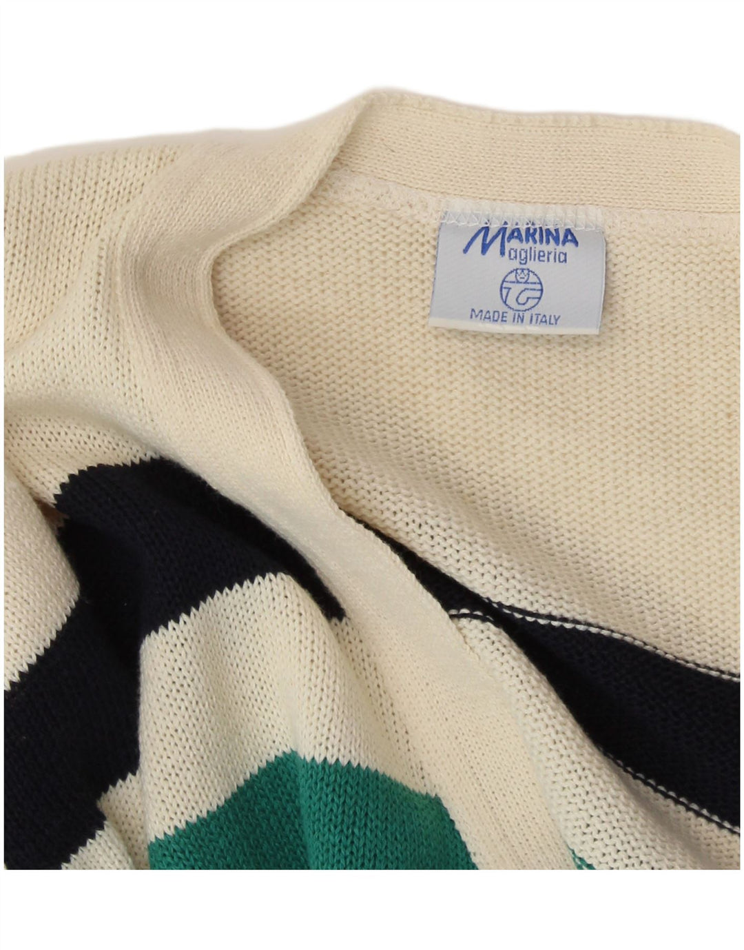 VINTAGE Hombres Yachting Graphic Cardigan Suéter Pequeño De Rayas Blancas