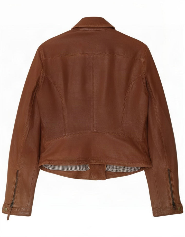 Chaqueta de cuero motociclista Massimo Dutti para mujer UK 40 Small Brown