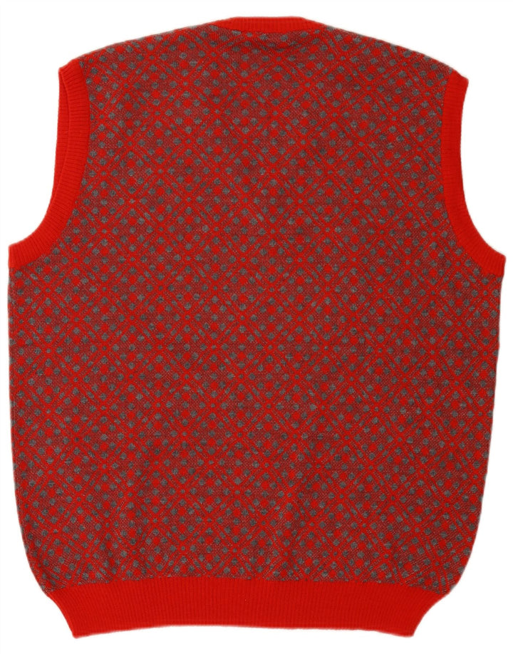 Vintage hombres chaleco tanque top grande rojo geométrico lana