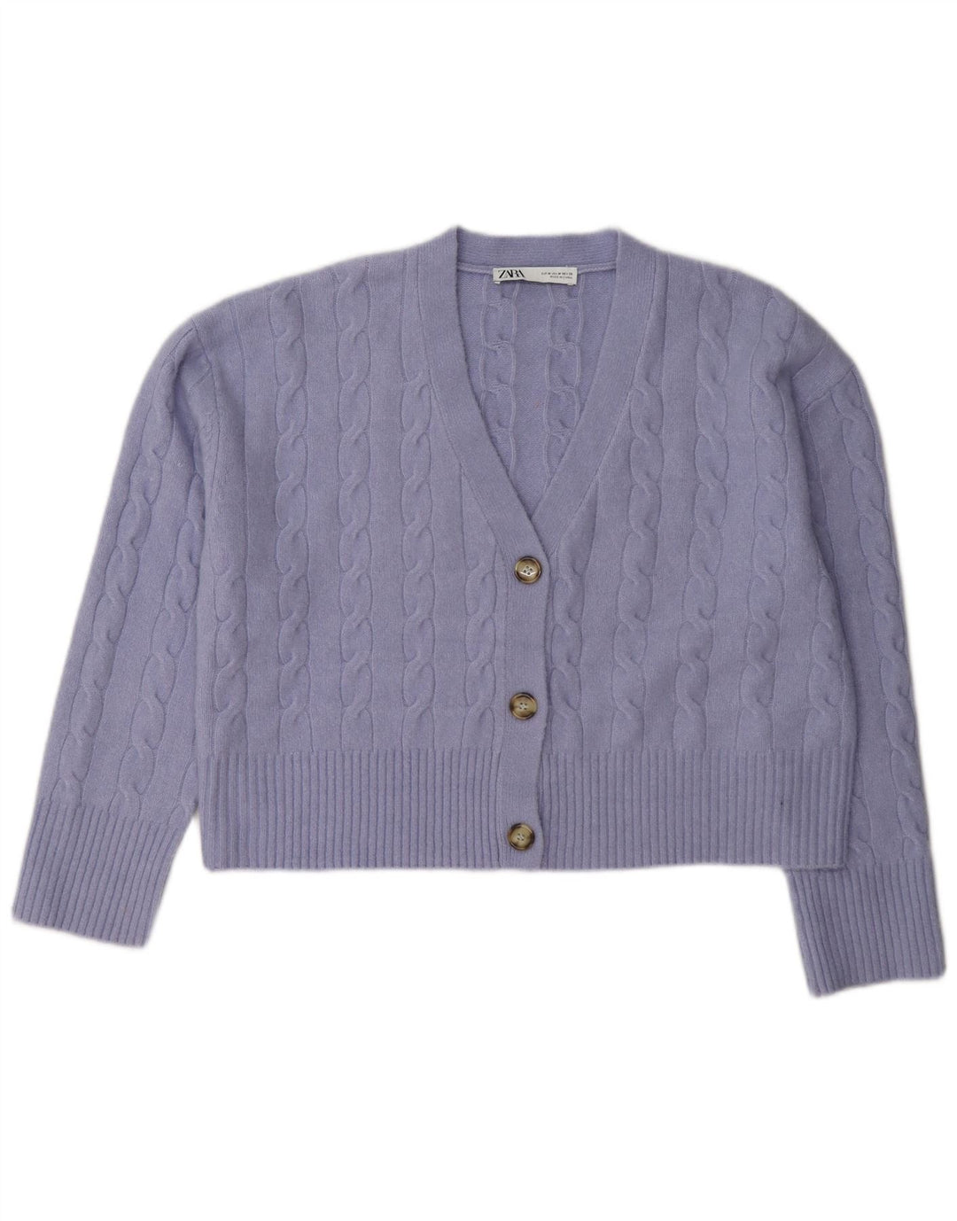 Zara Mujer Crop Cardigan Suéter UK 44 Medio Púrpura Poliéster
