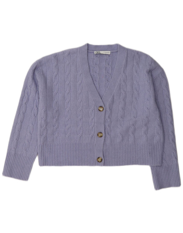 Zara Mujer Crop Cardigan Suéter UK 44 Medio Púrpura Poliéster