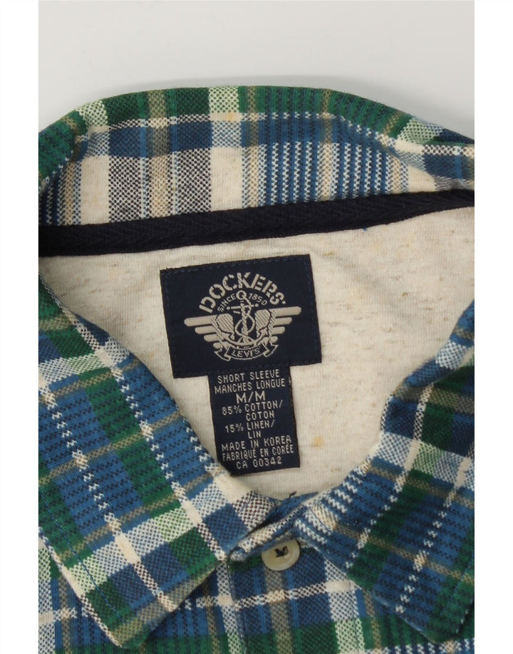 Dockers Camisa tipo jersey de manga corta para hombre de algodón a cuadros azul medio