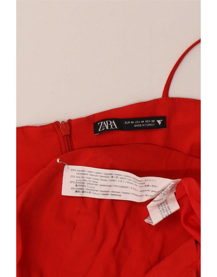 Zara Mujer Vestido De Verano Reino Unido 12 Medio Rojo Algodón