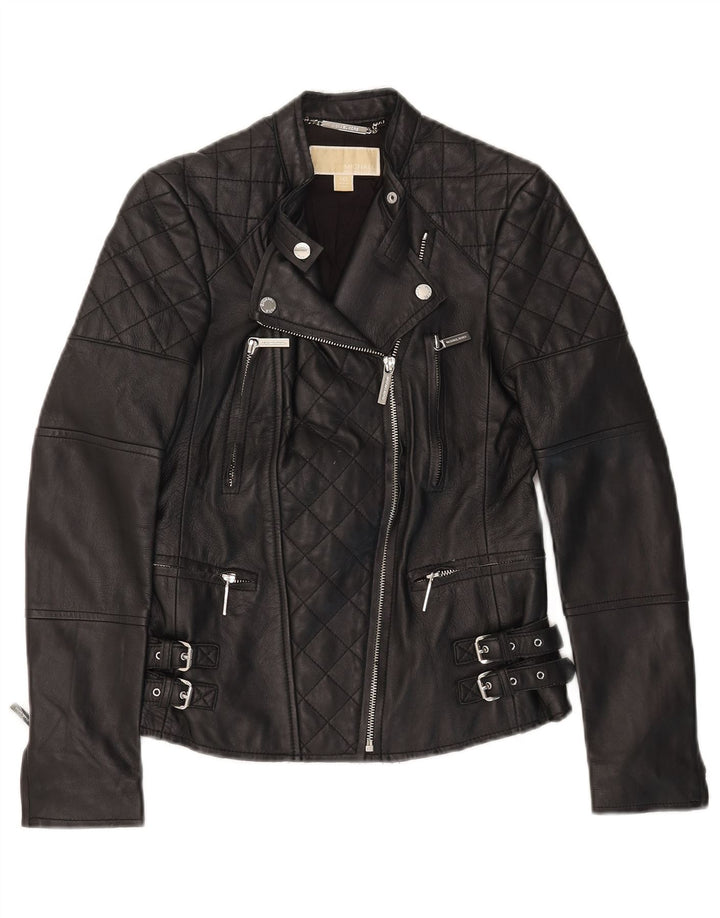 Michael Kors Chaqueta motera de cuero corta para mujer Reino Unido 2 2XS Cuero negro