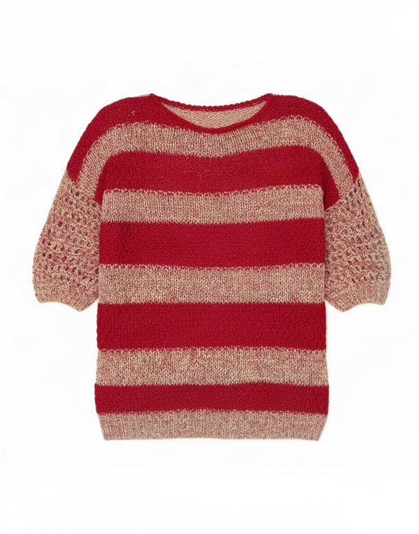 Vintage mujeres ver a través de cuello redondo jersey suéter Reino Unido 16 rayas rojas grandes