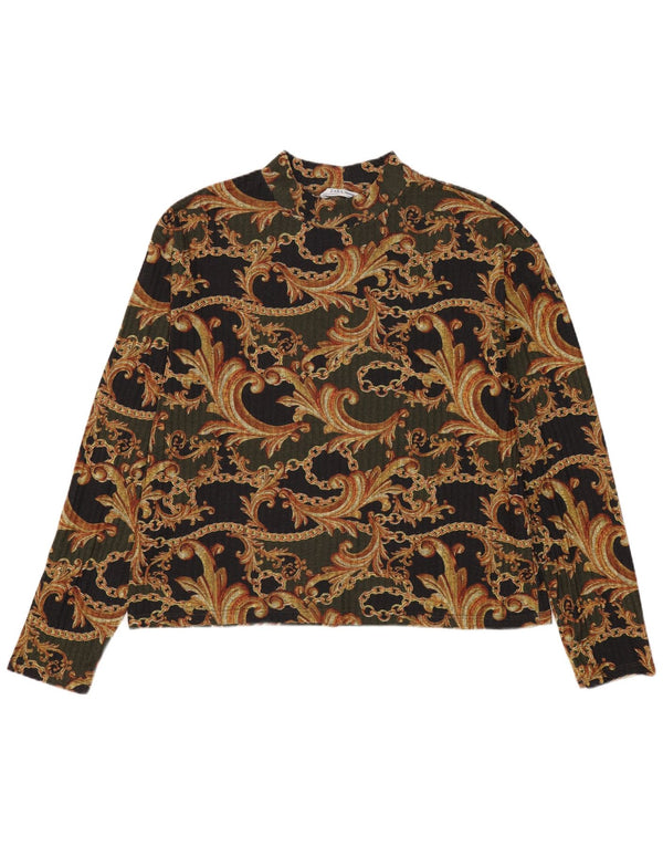 Zara Blusa de manga larga para mujer UK 44 Medio Caqui Paisley Poliéster
