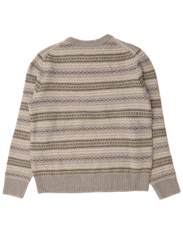 Marks & Spencer Jersey con Cuello Barco para Hombre Lana Gris Medio Fair Isle