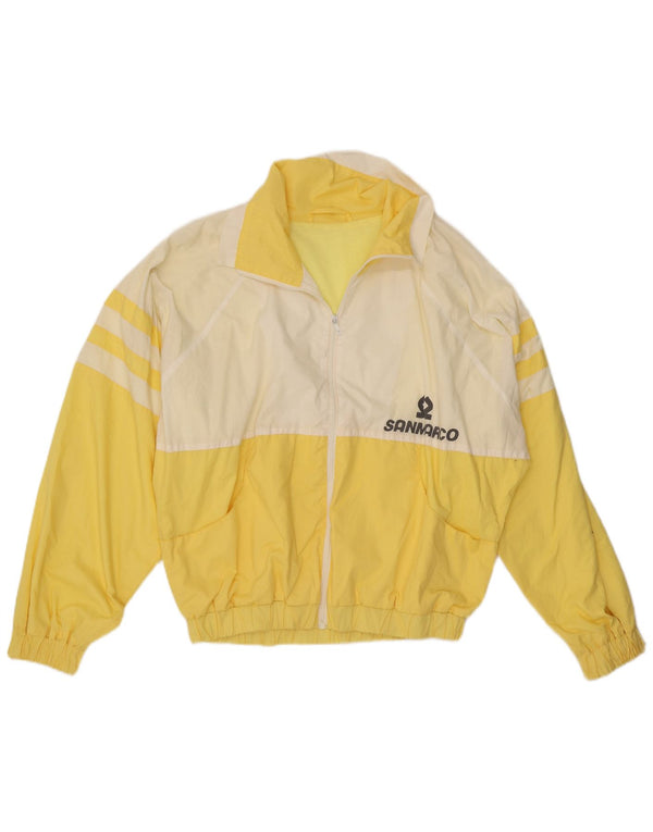 Vintage hombres gráfico bomber chaqueta Reino Unido 42 XL amarillo colorblock