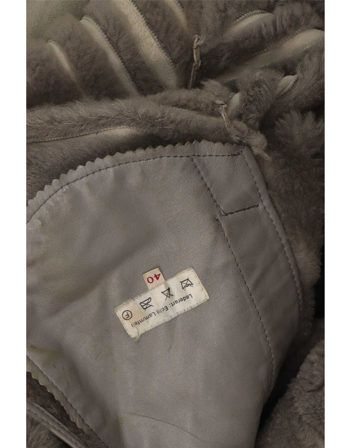 Vintage mujer shearling abrigo EU 40 piel de cordero gris medio