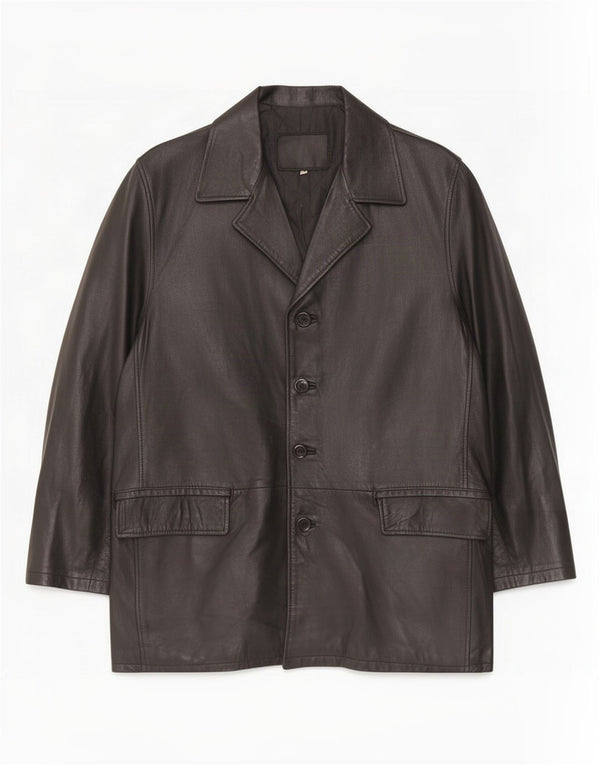 Vintage hombres cuero abrigo Reino Unido 40 grande negro