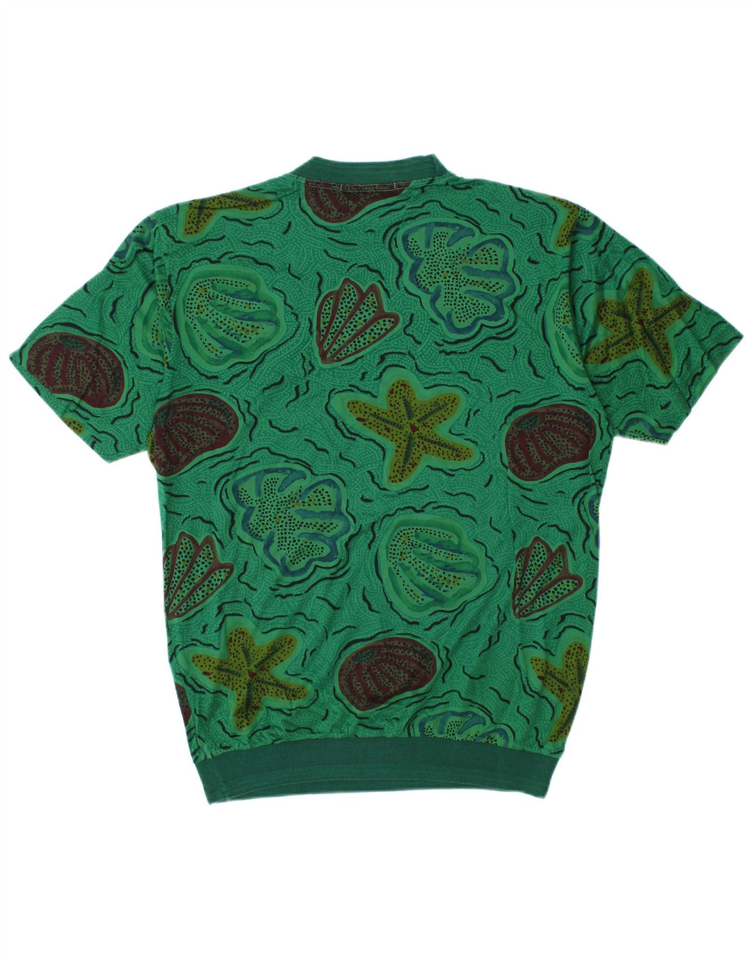 VINTAGE Hombres Patrón Abstracto Camiseta Top Pequeño Algodón Verde