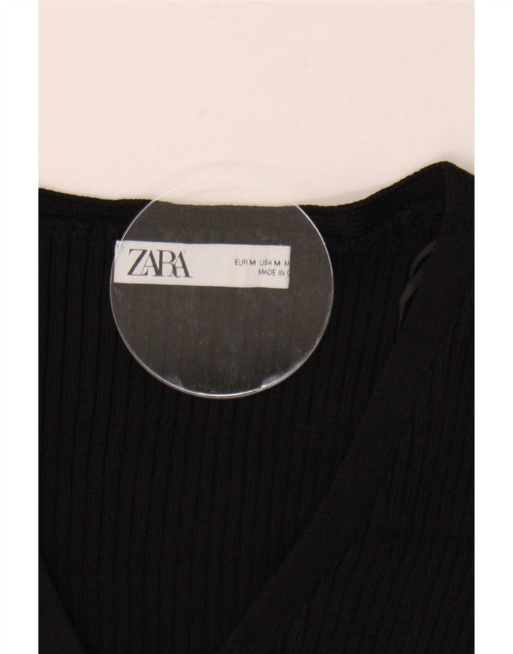 Zara Mujer Crop Cardigan Suéter UK 12 Mediano Negro