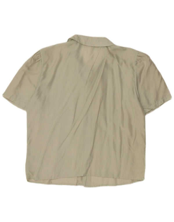 Stefanel Blusa de manga corta para mujer UK 46 Large Seda verde