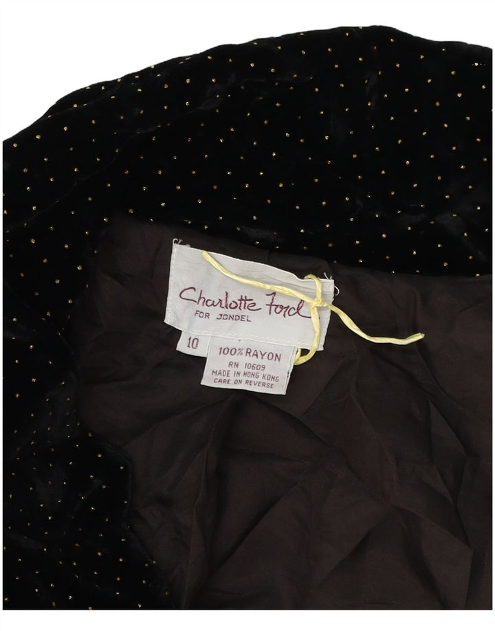 Vintage mujeres de gran tamaño chaqueta bomber de terciopelo Reino Unido 10 pequeño negro manchado