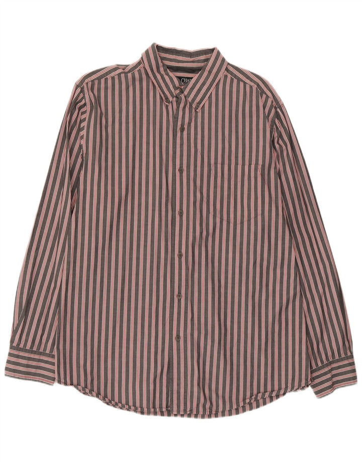 Chaps Camisa para hombre grande de algodón a rayas grises