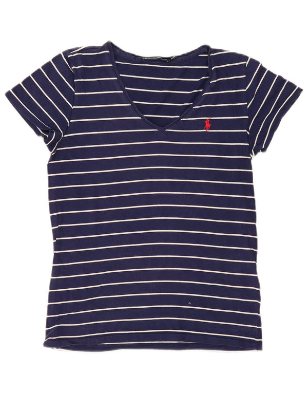 Ralph Lauren Camiseta para Mujer Top UK 12 Medium Azul Marino Rayas Algodón