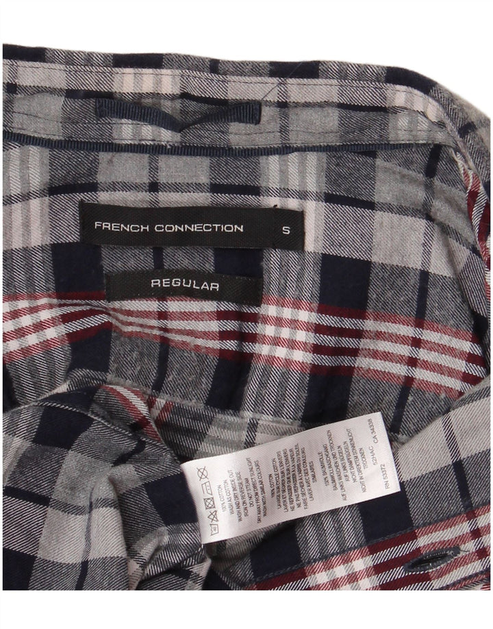 FRENCH CONNECTION Camisa de franela de corte regular para hombre, talla pequeña, cuadros azul marino