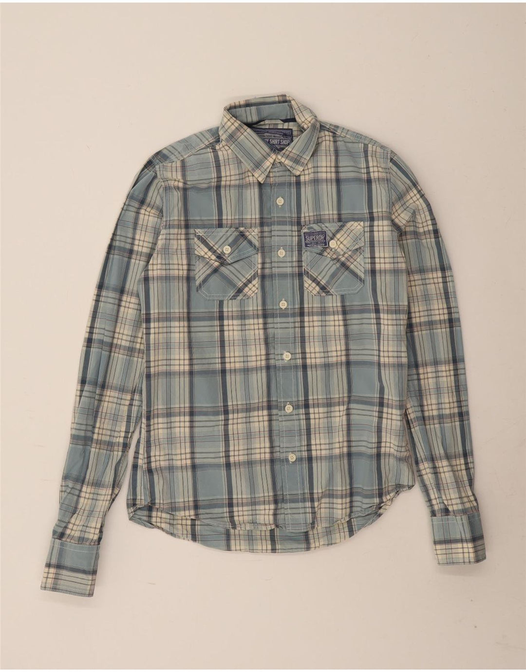 Camisa Superdry Hombre De Algodón A Cuadros Azul Medio
