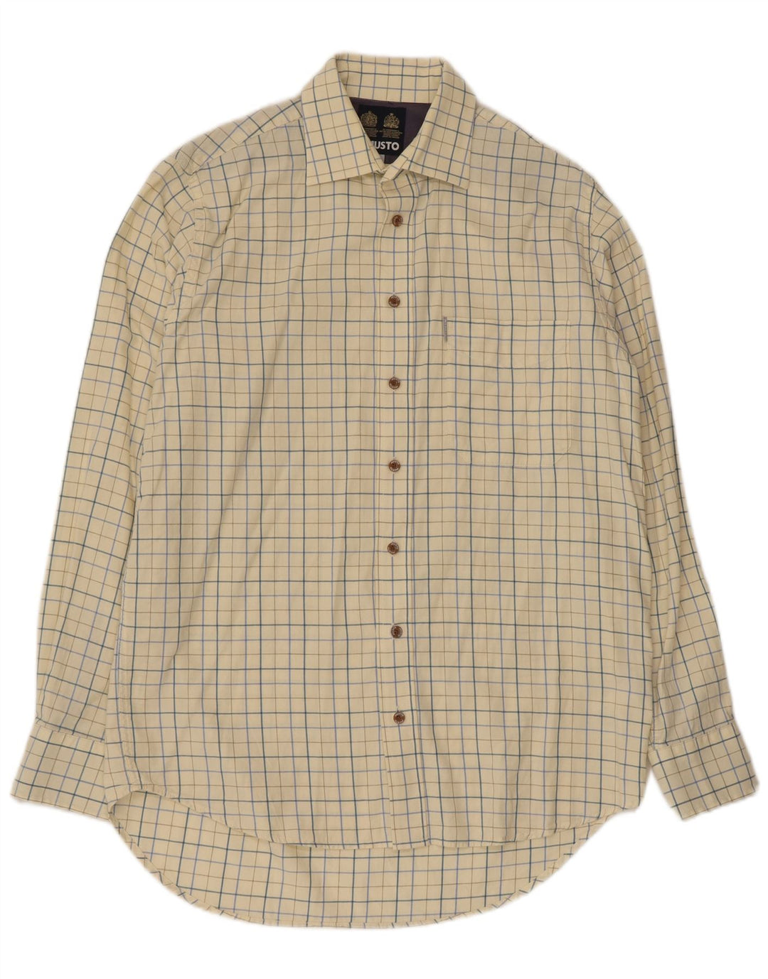 Musto Camisa para hombre talla 15 1/2 algodón a cuadros amarillo mediano