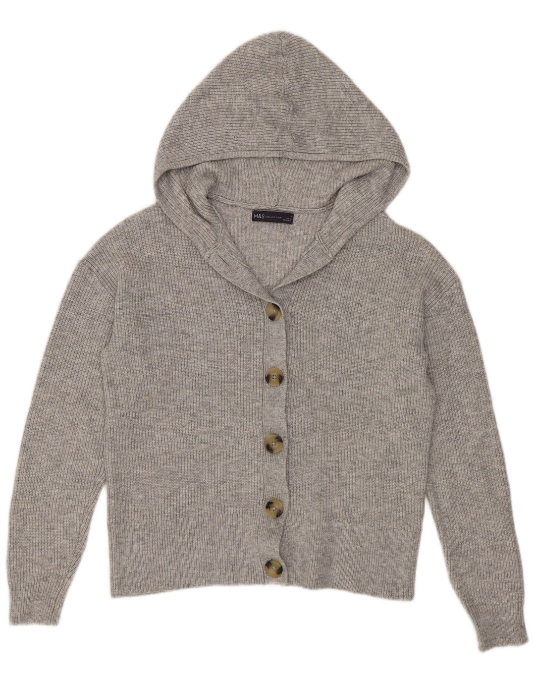 Marks & Spencer Suéter tipo cárdigan con capucha para mujer UK 40 Poliéster gris medio