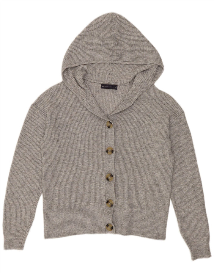 Marks & Spencer Suéter tipo cárdigan con capucha para mujer UK 40 Poliéster gris medio