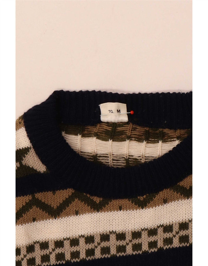 Vintage hombres barco cuello jumper suéter medio multicolor geométrico