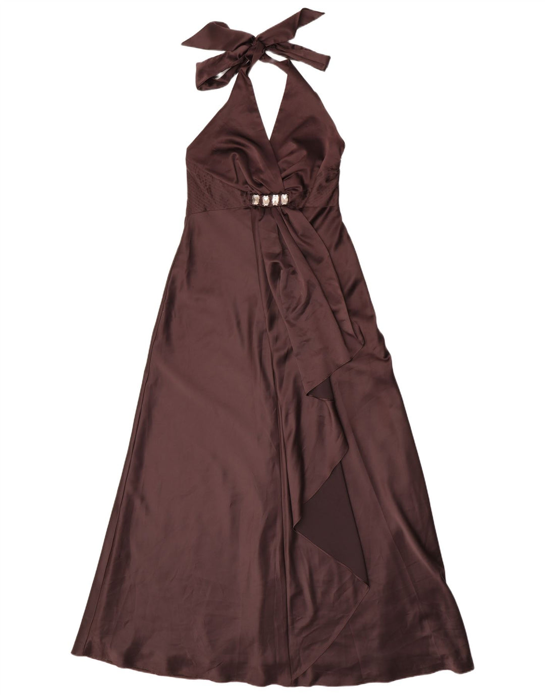 Vestido maxi halter para mujer Debut UK 42 Poliéster marrón medio