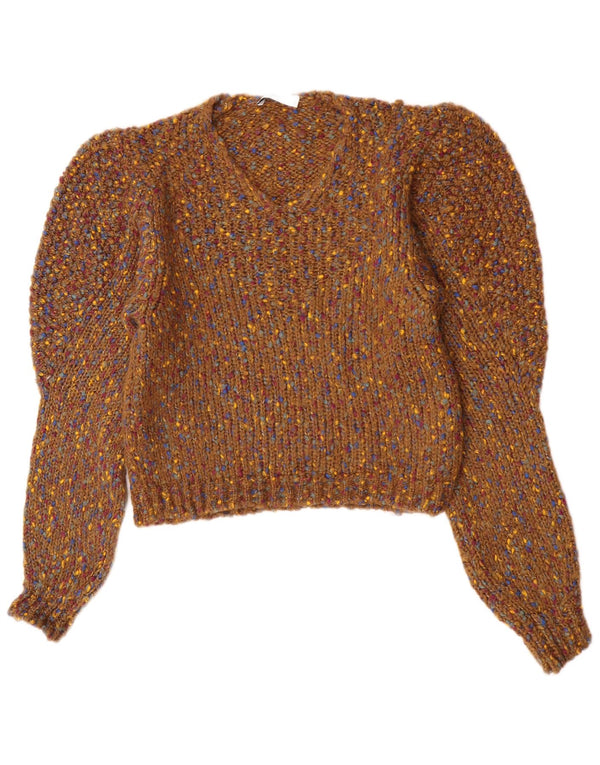 Zara Jersey con cuello en V para mujer UK 44 Acrílico moteado marrón medio