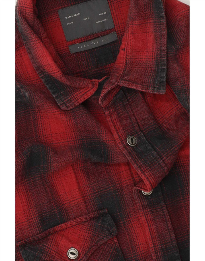 Zara Hombre Camisa De Franela Regular Fit Sin Mangas Cuadros Rojos Medianos