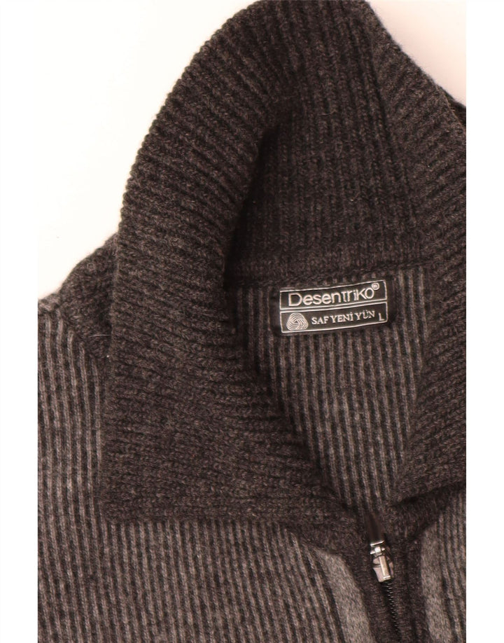 Vintage hombre cardigan suéter grande gris colorblock