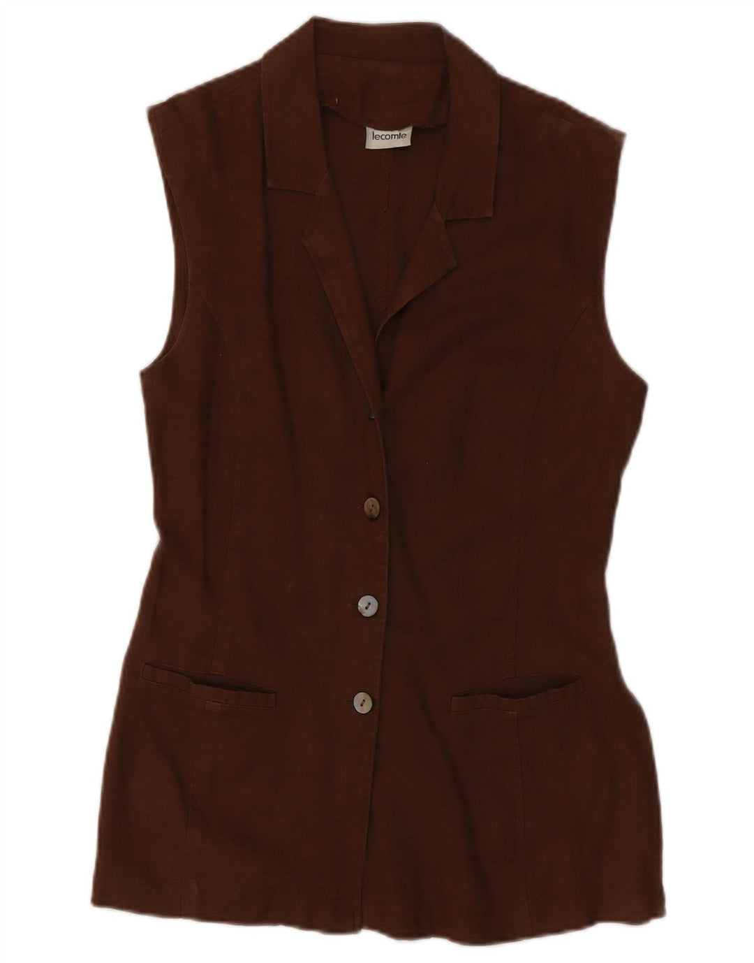 Lecomte Chaqueta Blazer sin Mangas de 3 Botones para Mujer UK 10 Small Brown