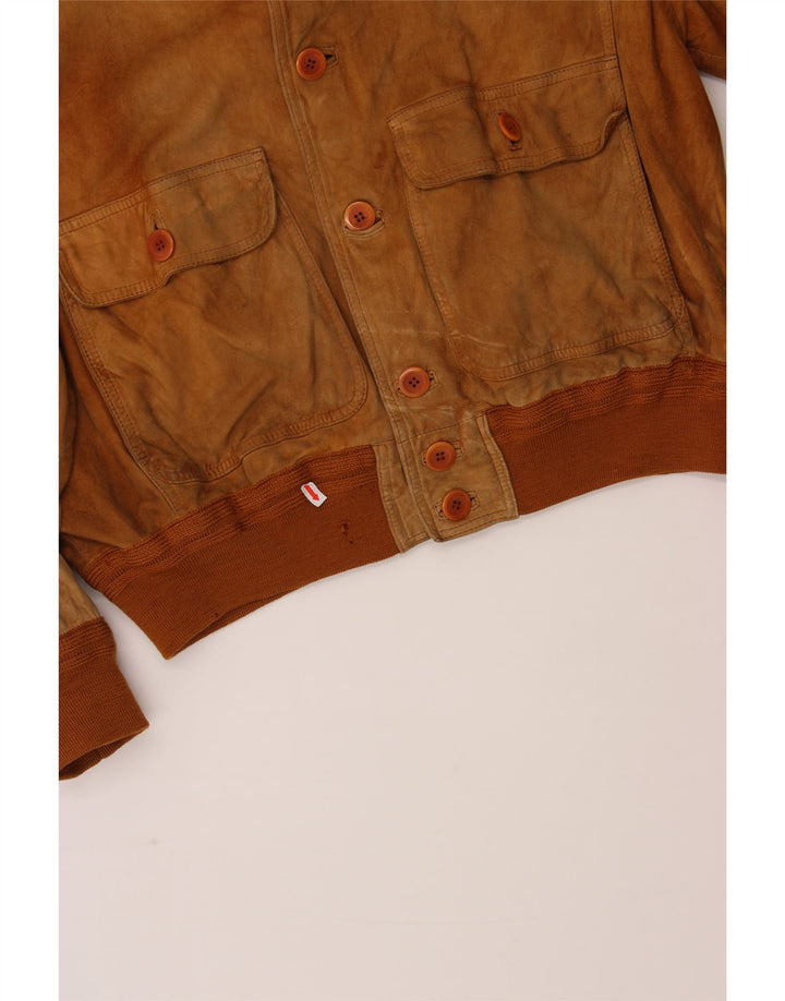 GALLOTTI Mens Suede Bomber Jacket IT 48 Medium Brown Leather Vintage Gallotti and Second-Hand Gallotti from Messina Hembry 