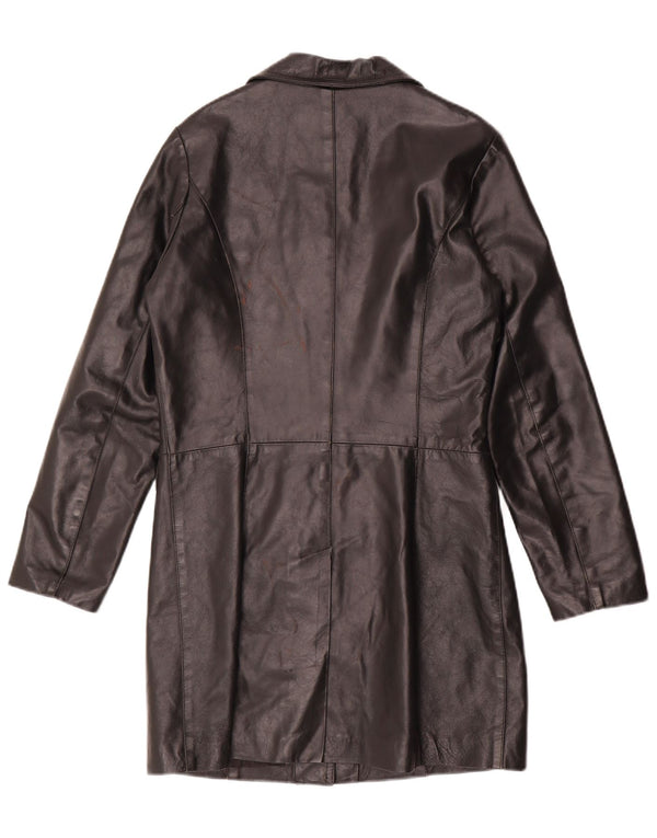 VINTAGE Abrigo de cuero para mujer Reino Unido 14 Cuero negro medio