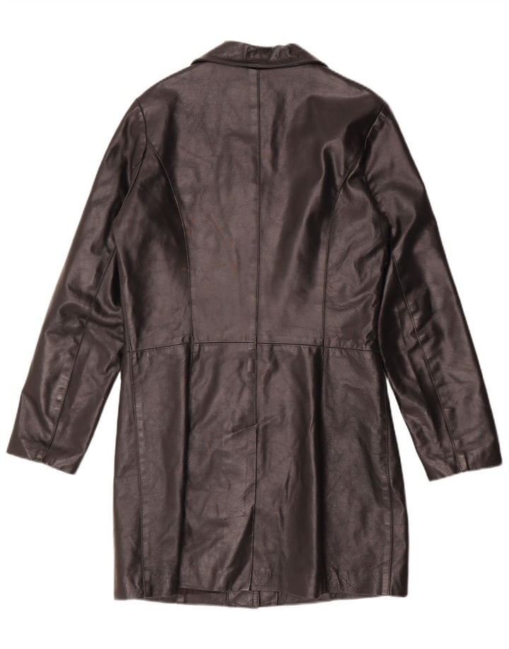 VINTAGE Abrigo de cuero para mujer Reino Unido 14 Cuero negro medio