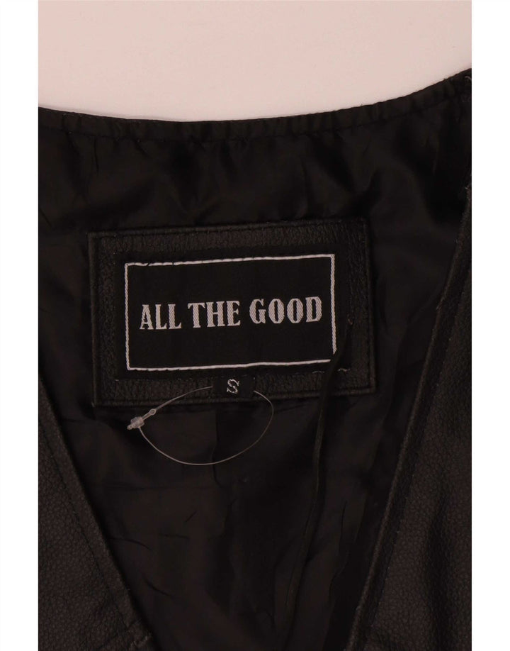 Chaleco de cuero vintage para hombre pequeño negro